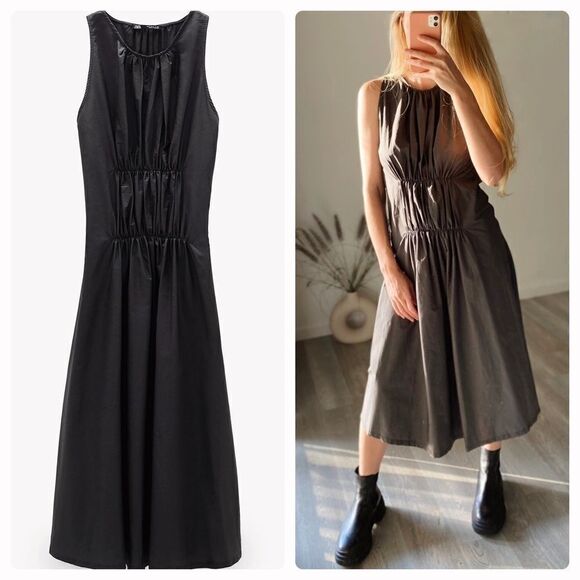 ZARA COMBINATION CONTRAST DRESS GREY COTTON - Picture 1 of 7
